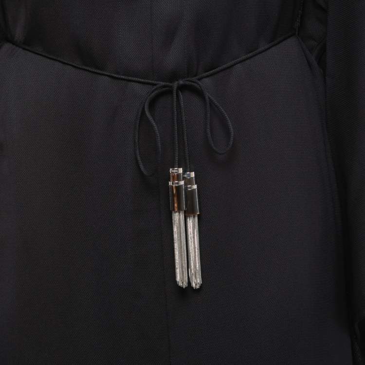 Pre Owned Hermes Black Crepe Cape Effect Belted Midi Dress M