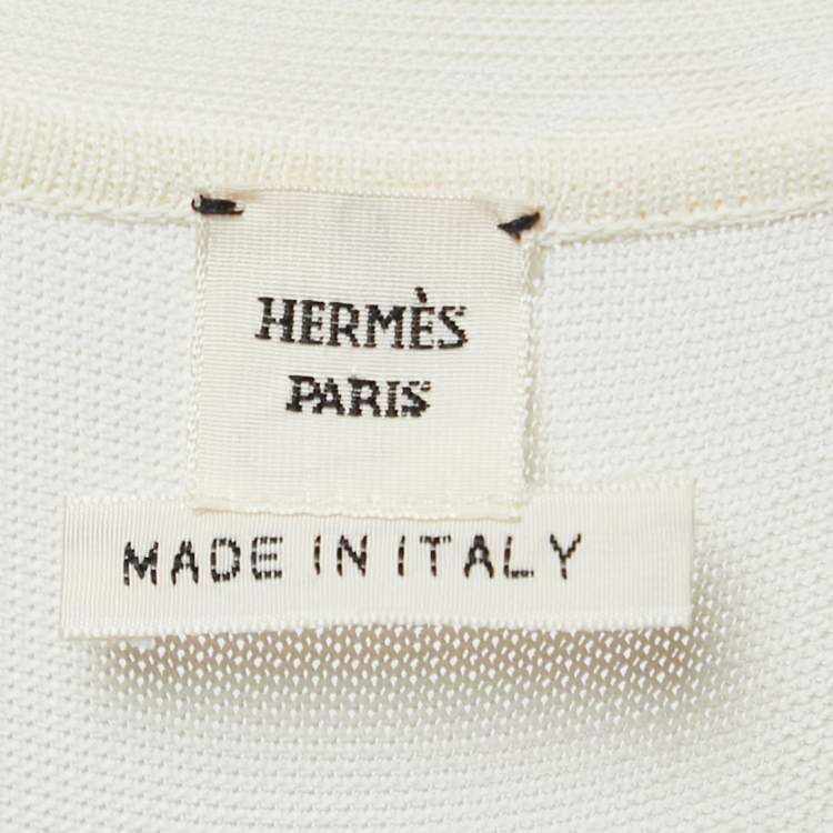 Pre Owned Hermes Cream Knit Button Front Fringed Sleeveless Cardigan S