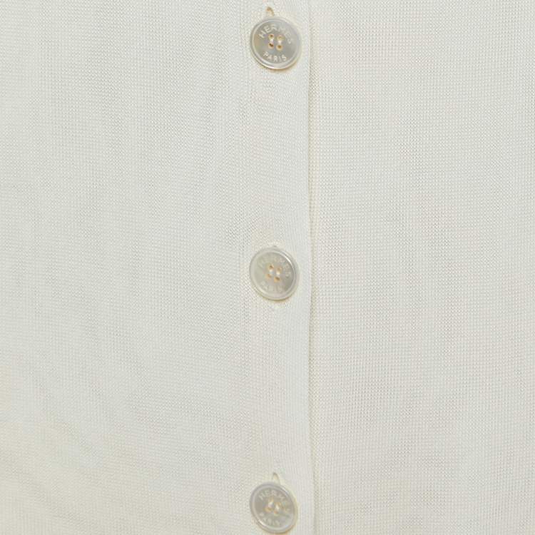Pre Owned Hermes Cream Knit Button Front Fringed Sleeveless Cardigan S