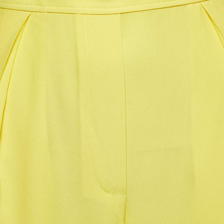 Pre Owned Hermès Yellow Silk Elasticized Waist Wide Leg Pants M
