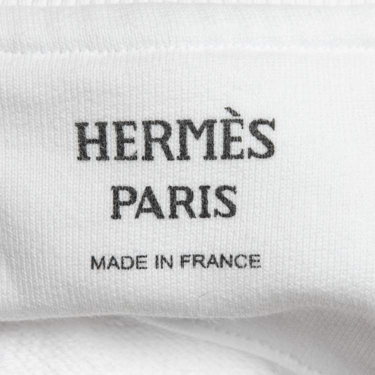 Pre Owned Hermes White Cotton Chevaloscope Embroidered Sweatshirt M