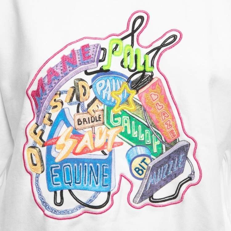 Pre Owned Hermes White Cotton Chevaloscope Embroidered Sweatshirt M