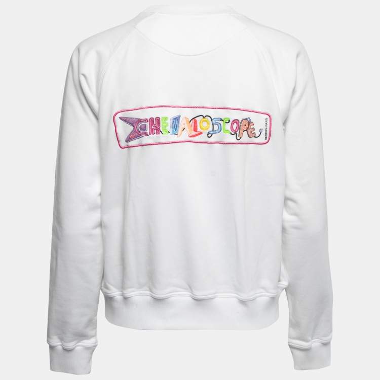 Pre Owned Hermes White Cotton Chevaloscope Embroidered Sweatshirt M