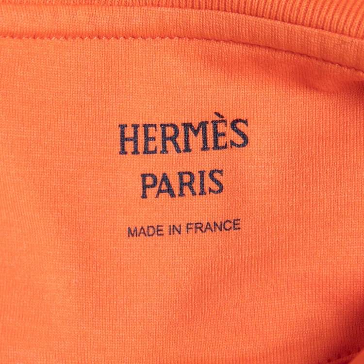 Pre Owned Hermes Orange Cotton Embroidered Pocket Long T-Shirt S