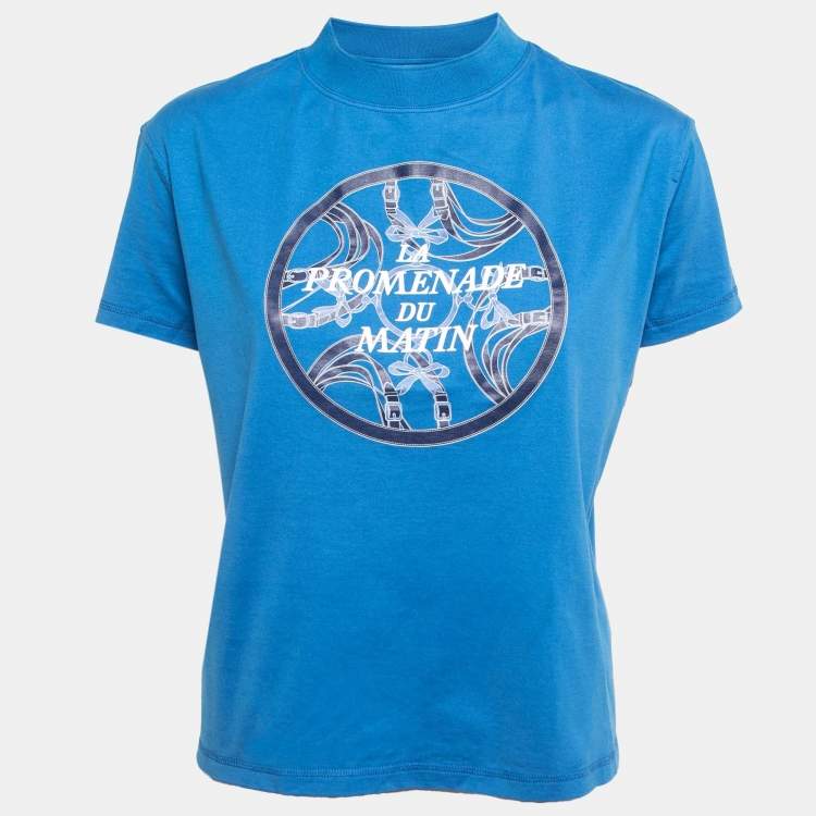 Pre Owned Hermes Blue Cotton Promenade Du Matin Print T-Shirt S