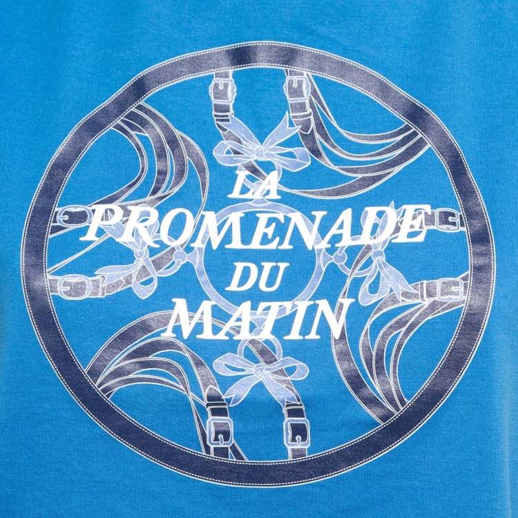 Pre Owned Hermes Blue Cotton Promenade Du Matin Print T-Shirt S