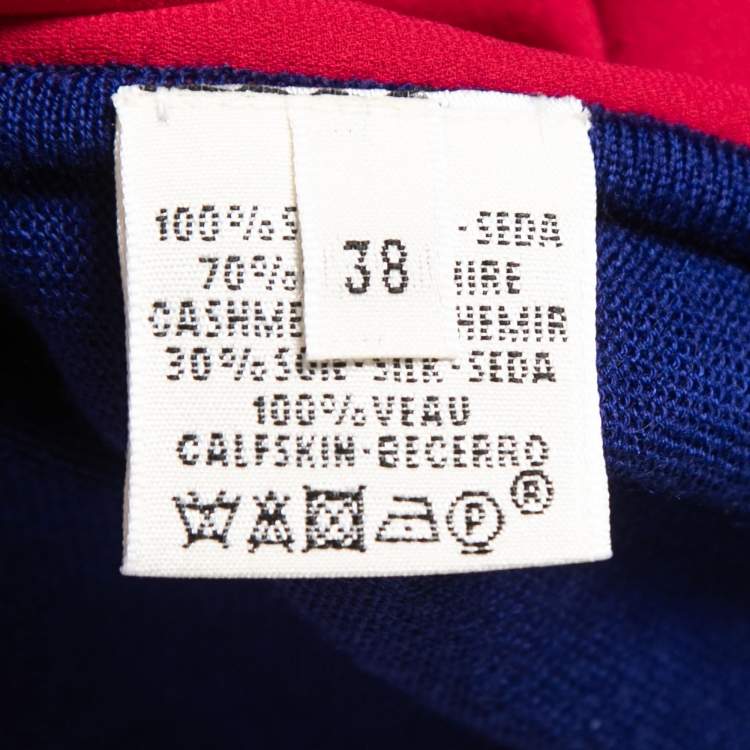 Pre Owned Hermes Red/Blue Silk & Cashmere Knit Belted Asymmetric Dress M