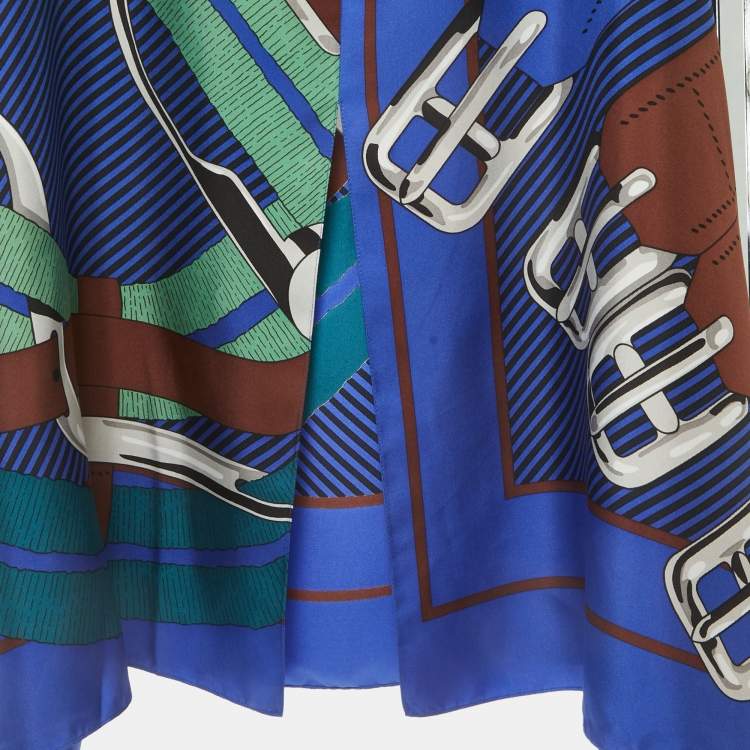 Pre Owned Hermès  Blue Printed Silk Twill Kaftan Dress M