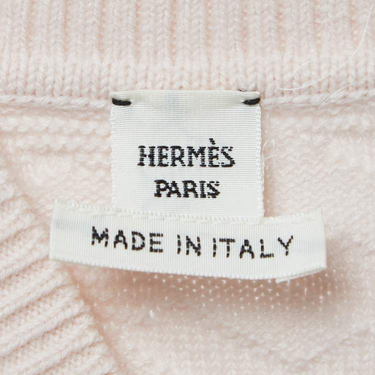 Pre Owned Hermès Pink Logo Knit Jacquard Mini Dress S