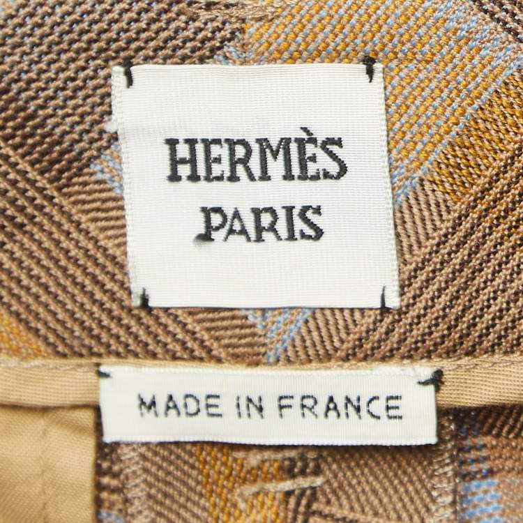 Pre Owned Hermes Grey/Multicolor Checked Patterned Wool Trousers M
