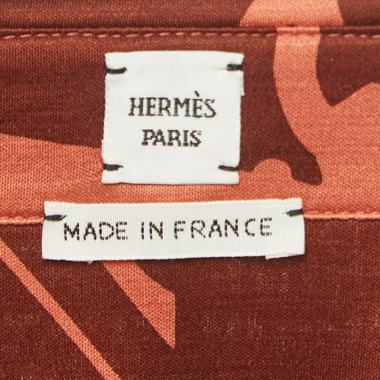 Pre Owned Hermes Red/Brown Printed Jersey Shirt S