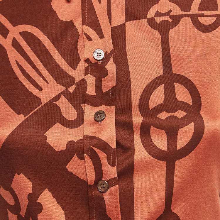 Pre Owned Hermes Red/Brown Printed Jersey Shirt S