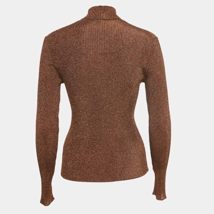 Pre Owned Hermès  Brown Lurex Knit Turtle Neck Long Sleeve Top M