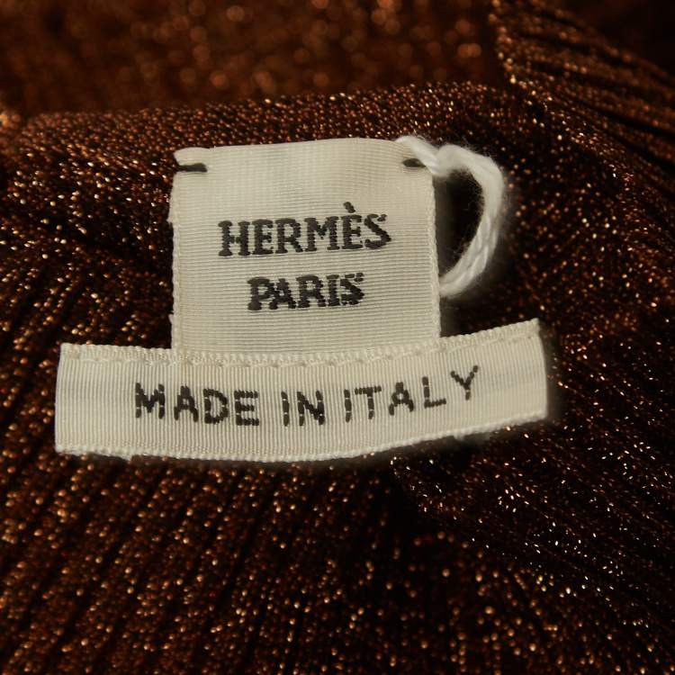 Pre Owned Hermès  Brown Lurex Knit Turtle Neck Long Sleeve Top M