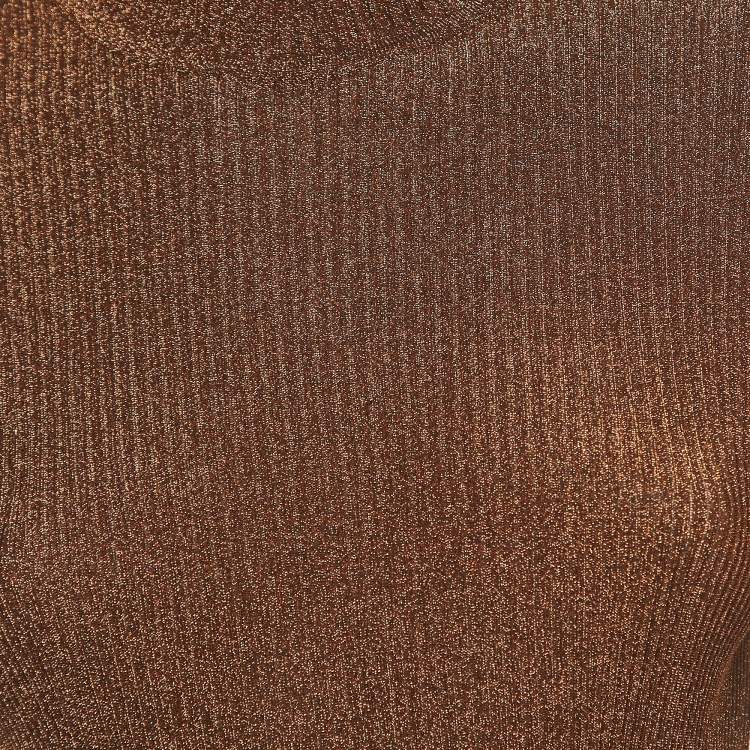 Pre Owned Hermès  Brown Lurex Knit Turtle Neck Long Sleeve Top M