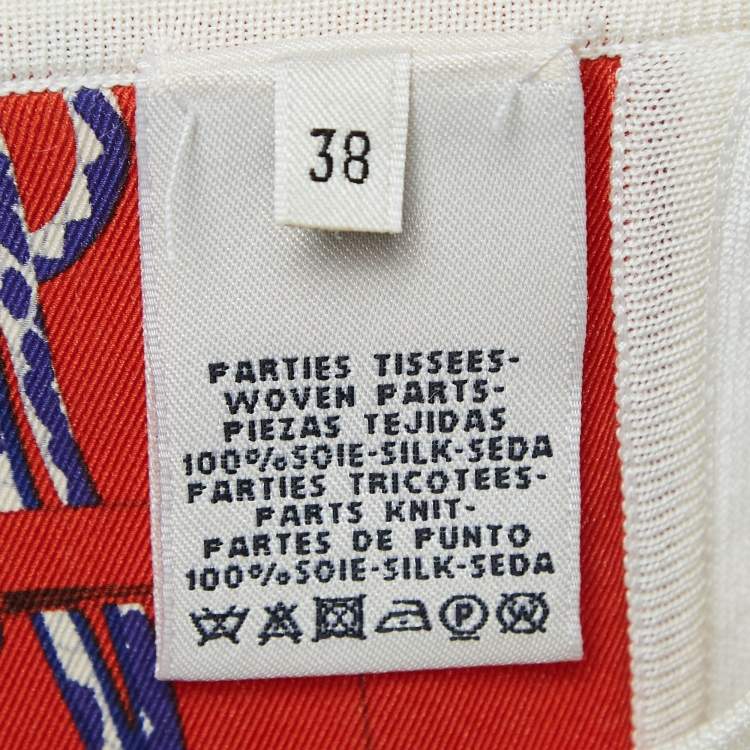 Pre Owned Hermès Cream Print Silk Knit Sleeveless Top M