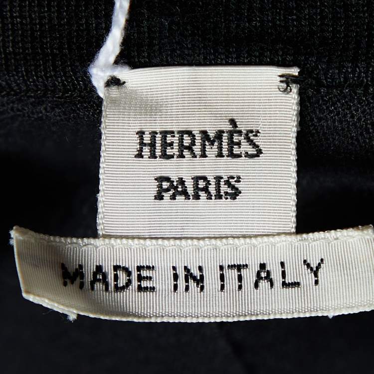 Pre Owned Hermes Black/White Printed Silk & Knit Belted Cardigan M