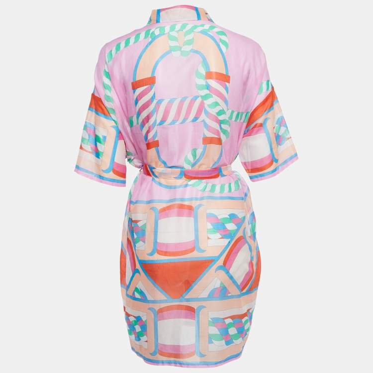Pre Owned Hermès Multicolor Printed Cotton Canoe Pareo Tunic Dress S