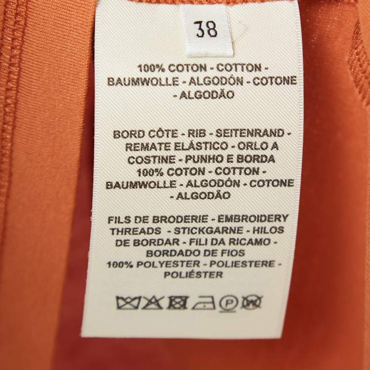 Pre Owned Hermes Orange Cotton Embroidered Pocket Short Sleeve T-Shirt M
