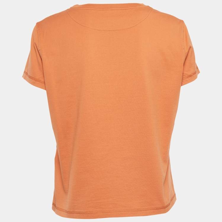 Hermes Orange Cotton Embroidered Pocket Short Sleeve T-Shirt