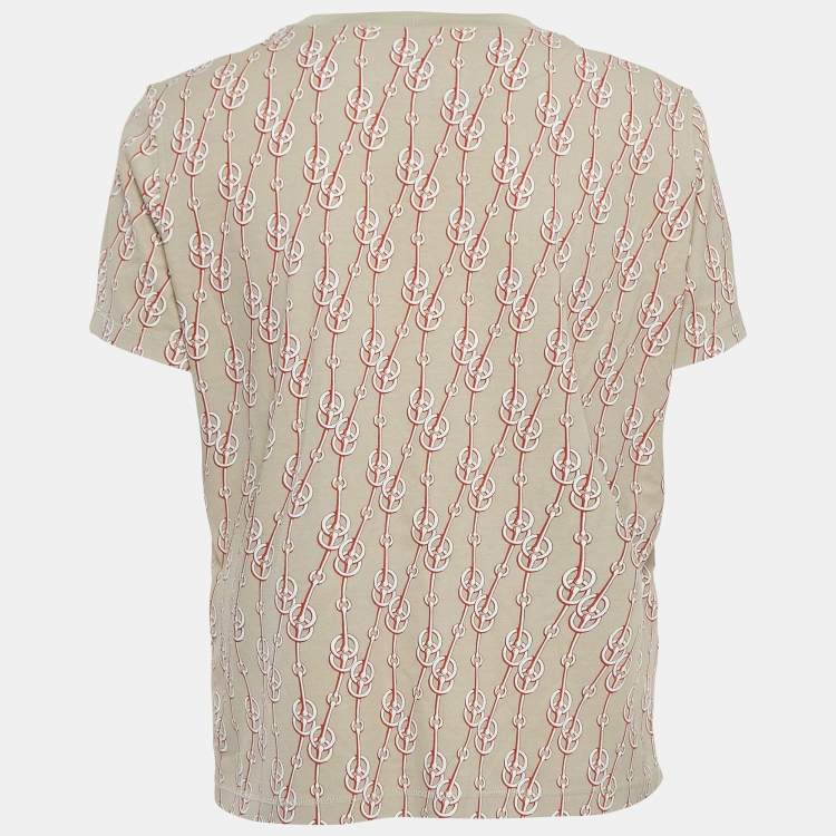 Pre Owned Hermes Beige Chain Print Cotton Short Sleeve T-Shirt L