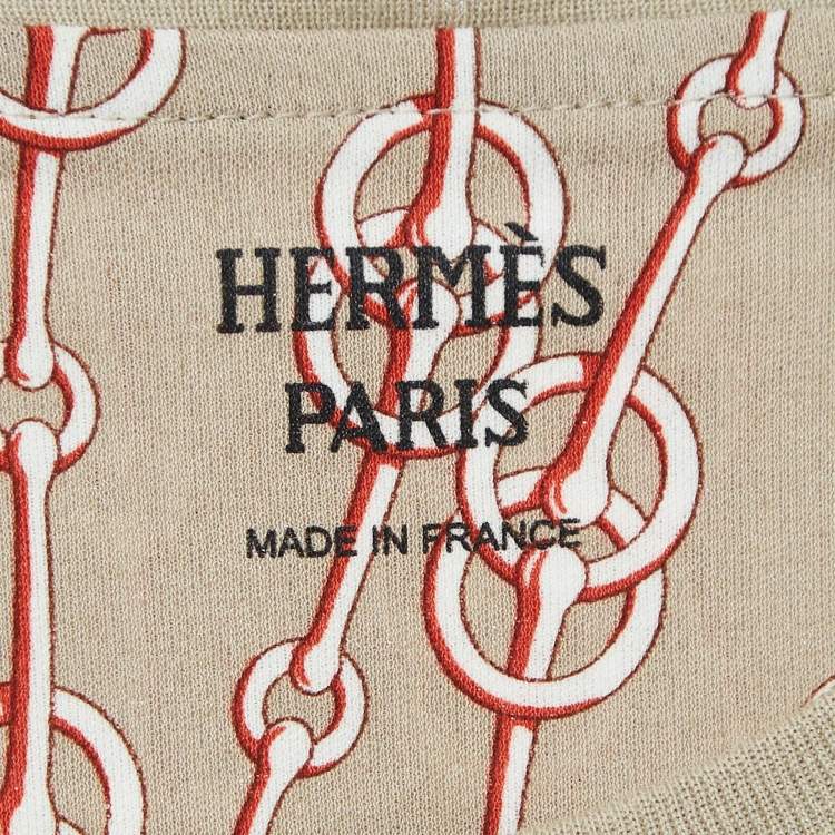 Pre Owned Hermes Beige Chain Print Cotton Short Sleeve T-Shirt L