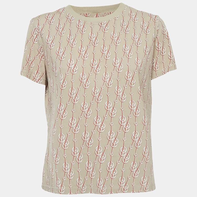 Pre Owned Hermes Beige Chain Print Cotton Short Sleeve T-Shirt L