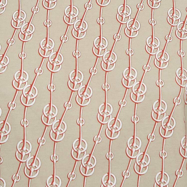 Pre Owned Hermes Beige Chain Print Cotton Short Sleeve T-Shirt L