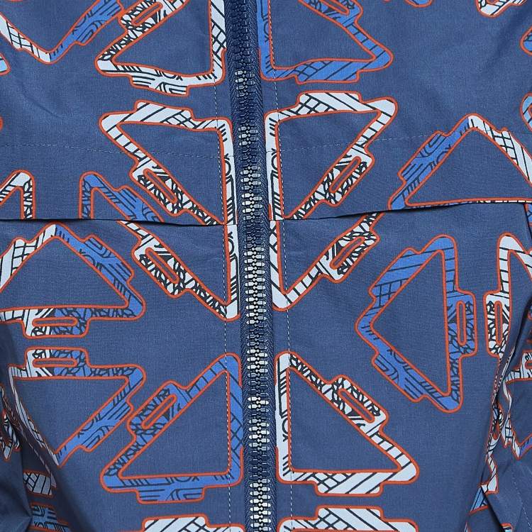 Pre Owned Hermès Blue Printed Nylon Hooded Jacket and Shorts Set S