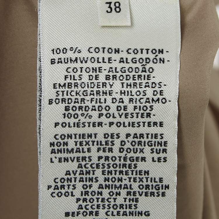 Pre Owned Hermès  Beige Logo Embroidered Cotton Belted Midi Shirt Dress M