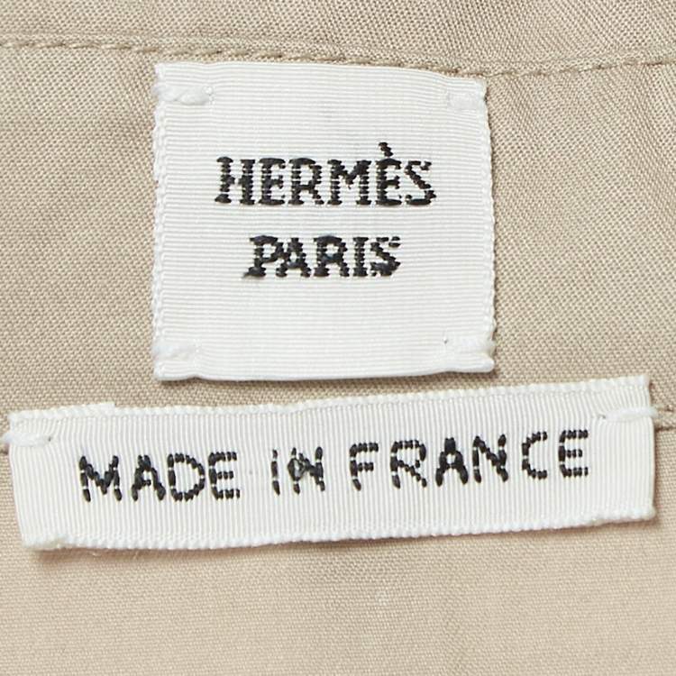 Pre Owned Hermès  Beige Logo Embroidered Cotton Belted Midi Shirt Dress M