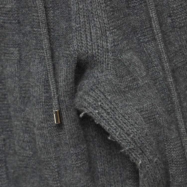 Pre Owned Hermes Grey Patterned Wool Blend Knit Drawstring Joggers L