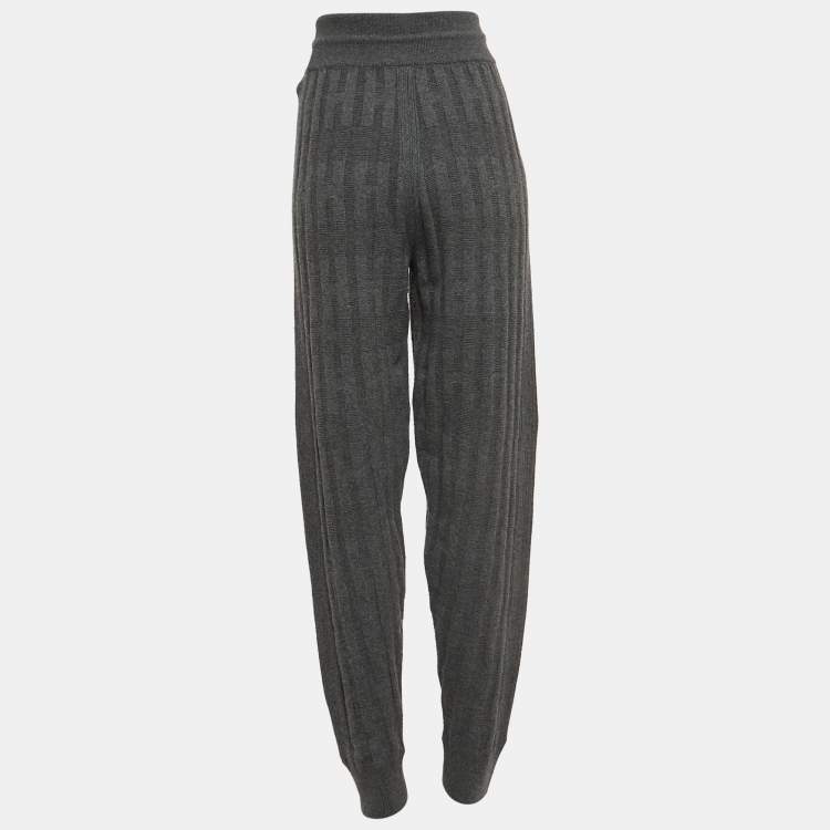 Pre Owned Hermes Grey Patterned Wool Blend Knit Drawstring Joggers L