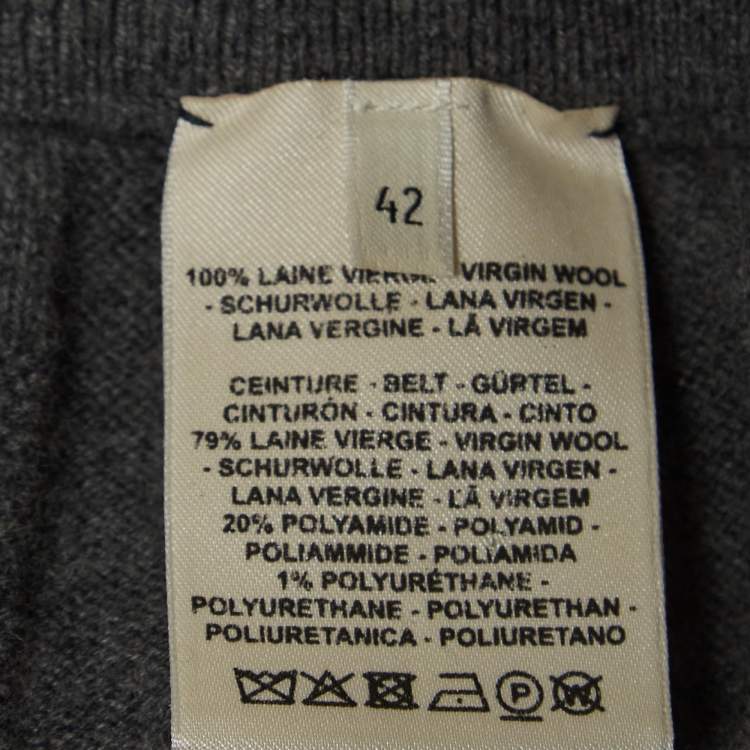 Pre Owned Hermes Grey Patterned Wool Blend Knit Drawstring Joggers L