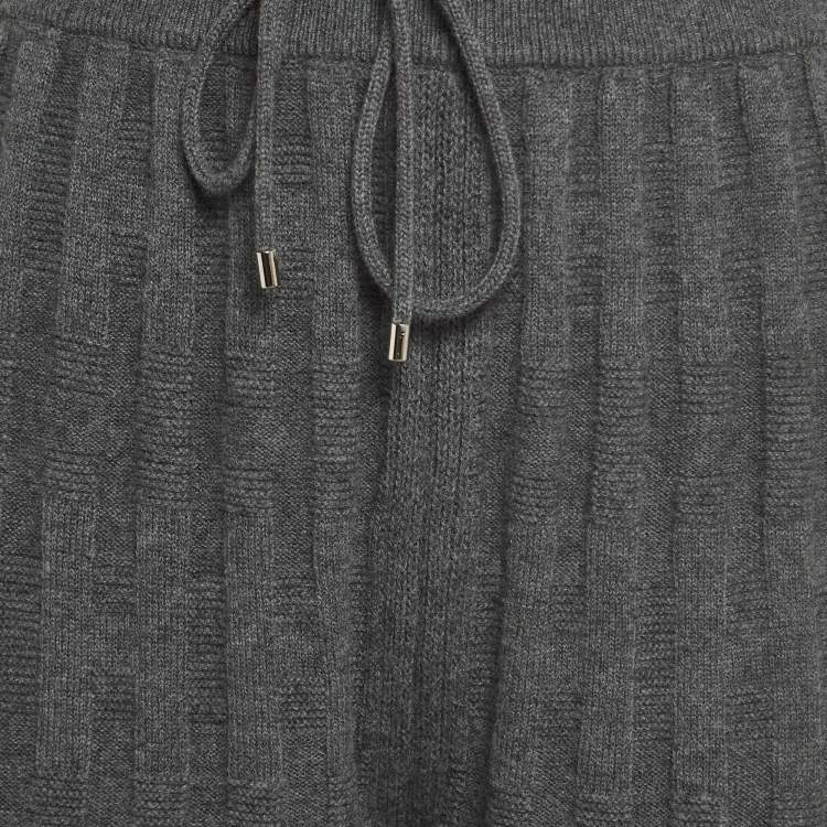 Pre Owned Hermes Grey Patterned Wool Blend Knit Drawstring Joggers L