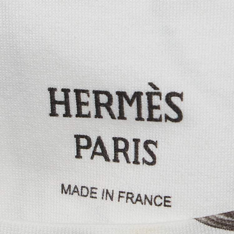Pre Owned Hermès White Saddle Printed Cotton Crew Neck T-Shirt S