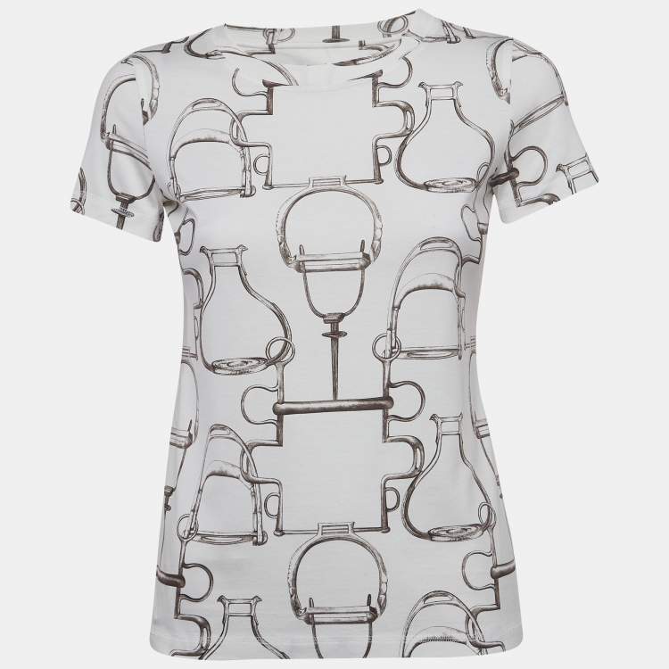 Pre Owned Hermès White Saddle Printed Cotton Crew Neck T-Shirt S