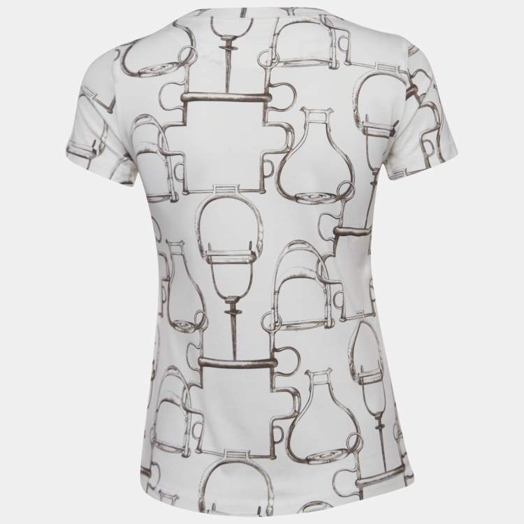 Pre Owned Hermès White Saddle Printed Cotton Crew Neck T-Shirt S