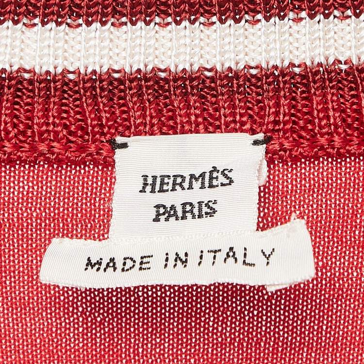 Pre Owned Hermès Red Textured Knit  Chaines d' Ancre Zipper Top S