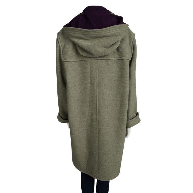 Pre Owned Hermes Green Wool Hooded Vintage Over Coat L