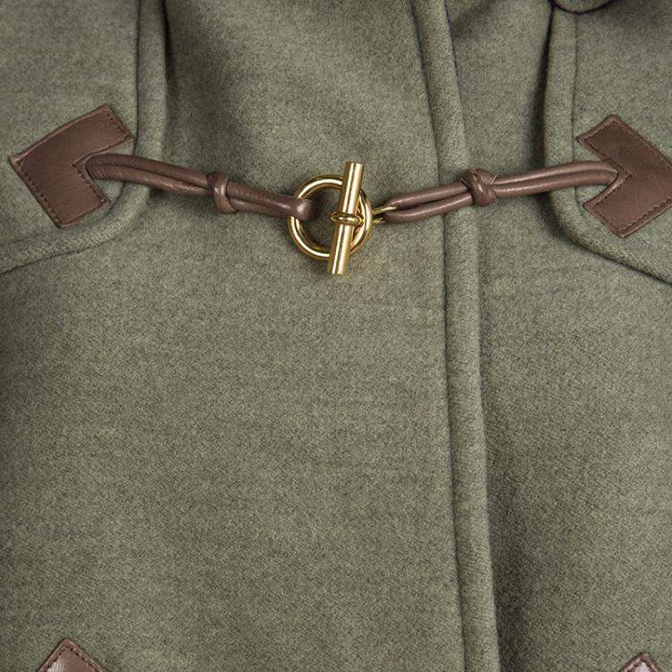 Pre Owned Hermes Green Wool Hooded Vintage Over Coat L