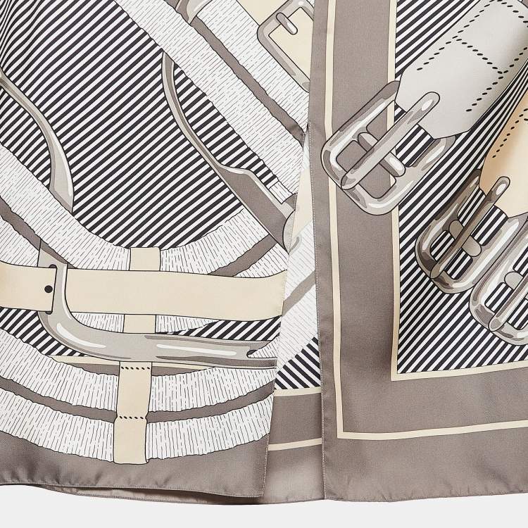 Pre Owned Hermès Grey Printed Silk Oversized Midi Dress S