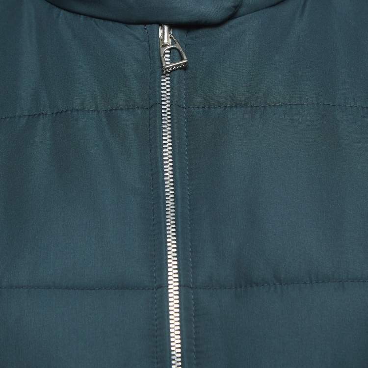 Pre Owned Hermès Teal Blue Synthetic Sleeveless Quilted Vest S