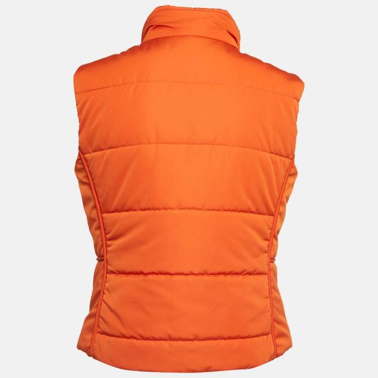 Pre Owned Hermès Orange Synthetic Sleeveless Quilted Vest M