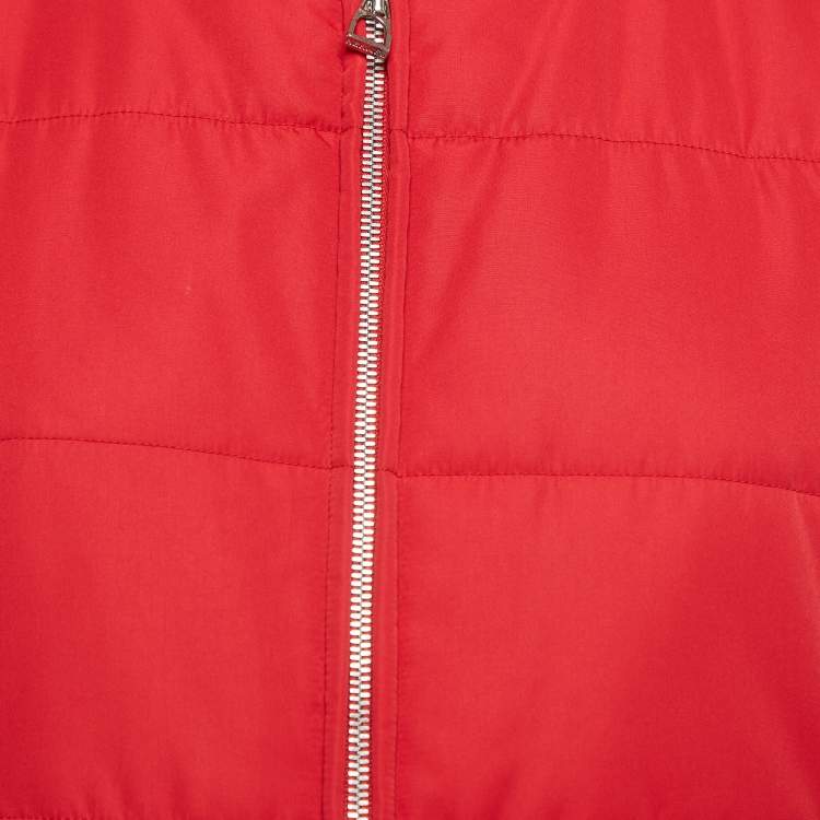 Pre Owned Hermès  Red Synthetic Sleeveless Zip Front Quilted Vest M