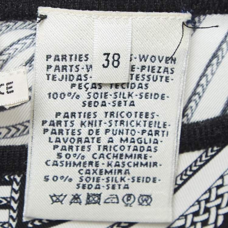 Pre Owned Hermes Black Printed Silk and Knit Tunic Top M