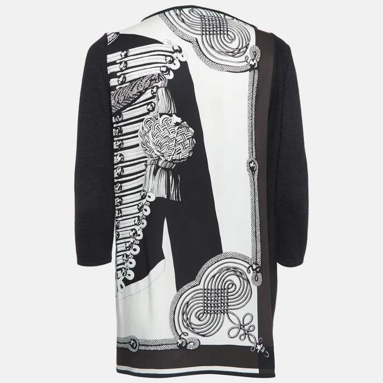 Pre Owned Hermes Black Printed Silk and Knit Tunic Top M