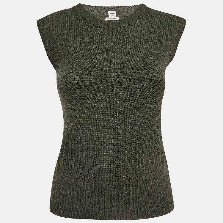 Pre Owned Hermes Olive Green Cashmere Knit Sweater Vest S