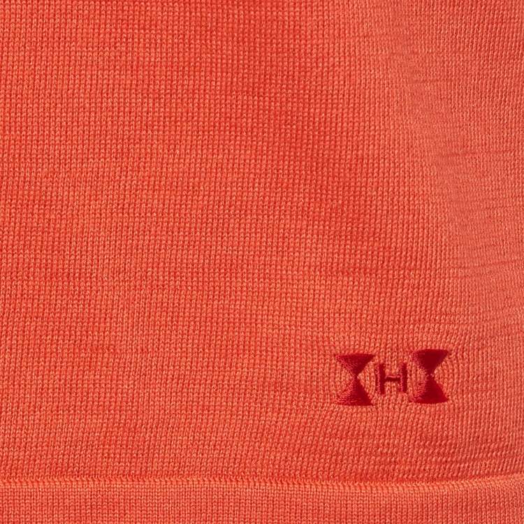 Pre Owned Hermes Coral Pink Knit Raglan Sleeve Top M