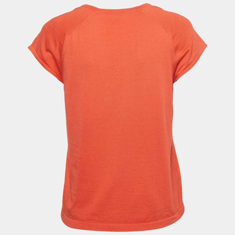 Pre Owned Hermes Coral Pink Knit Raglan Sleeve Top M